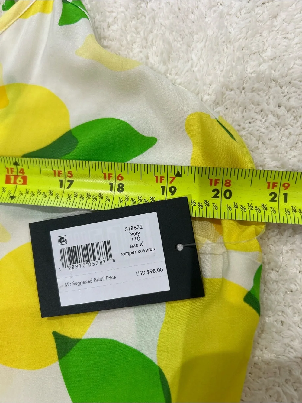Kate Spade New York Lemon Print Romper Swim Coverup Size XL NWT Playful Beach